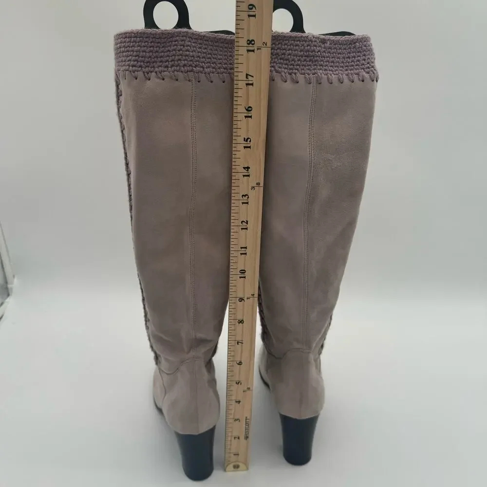 Hugo Boss Italian Suede Leather Crochet Lavender Pull On Designer Boots EU39